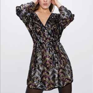 zara sequin wrap dress